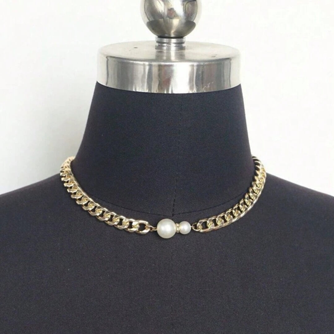 Gold Chunky Pearl Choker Necklace - Diane Jewelry