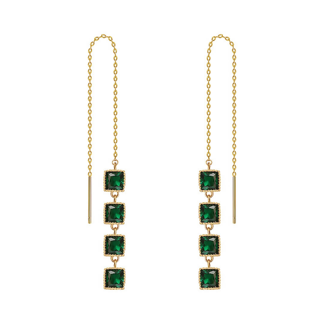 Emerald Threader Drop Earrings - Diane Jewelry