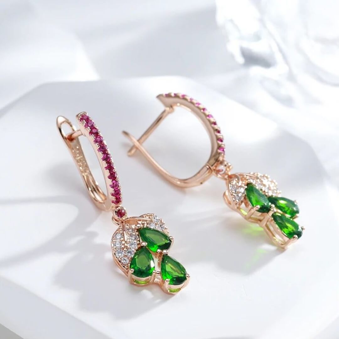 Emerald Drop Rose Gold Earrings - Diane Jewelry