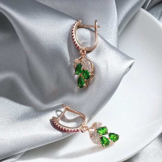 Emerald Drop Rose Gold Earrings - Diane Jewelry