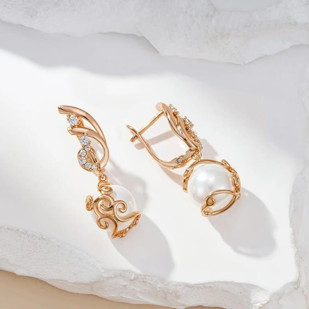 Gold Pearl Vintage Drop Earrings - Diane Jewelry