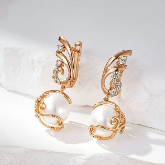 Gold Pearl Vintage Drop Earrings - Diane Jewelry