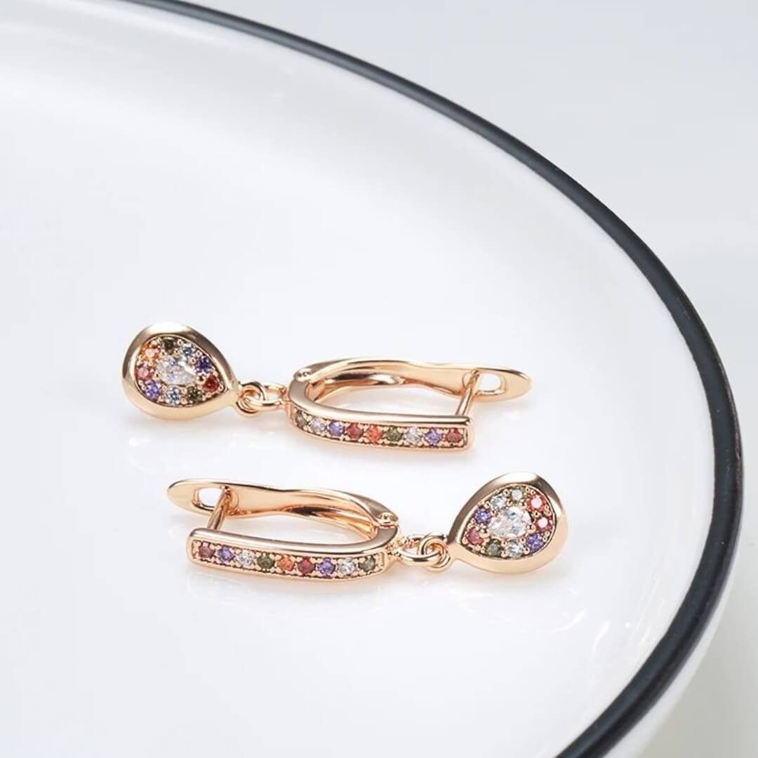Rainbow Gemstone Teardrop Hoop Earrings - Diane Jewelry