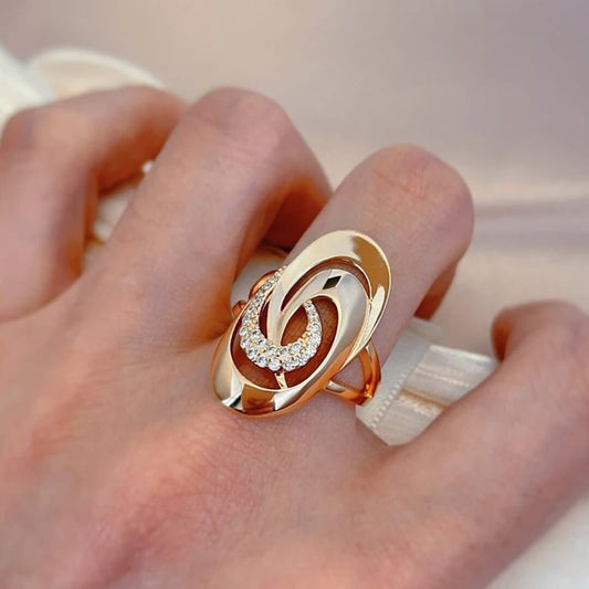 Gold Swirl Crystal Statement Ring - Diane Jewelry