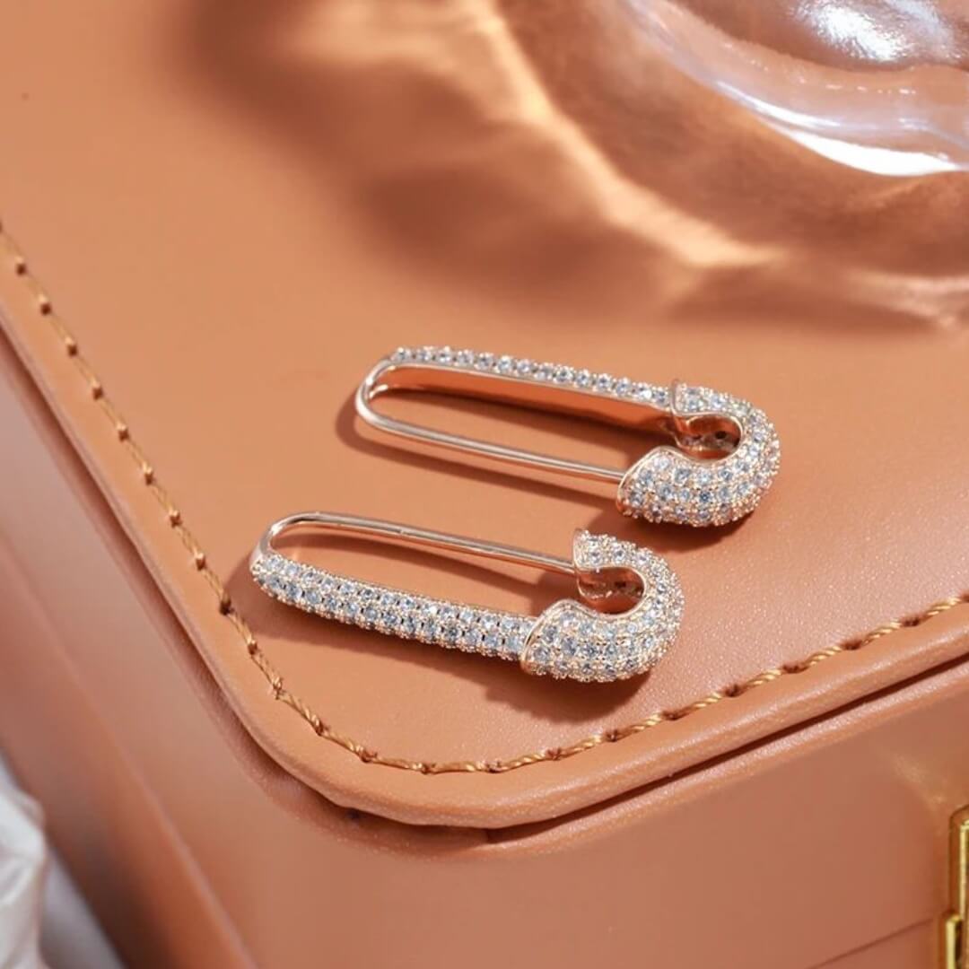 Crystal Safety Pin Earrings - Diane Jewelry