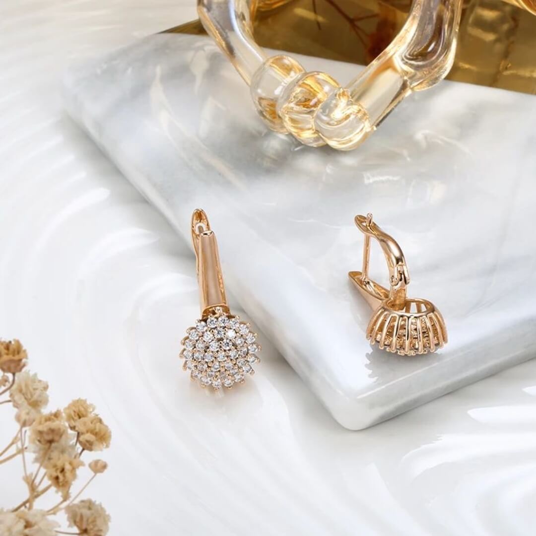 Gold Cluster Crystal Drop Earrings - Diane Jewelry