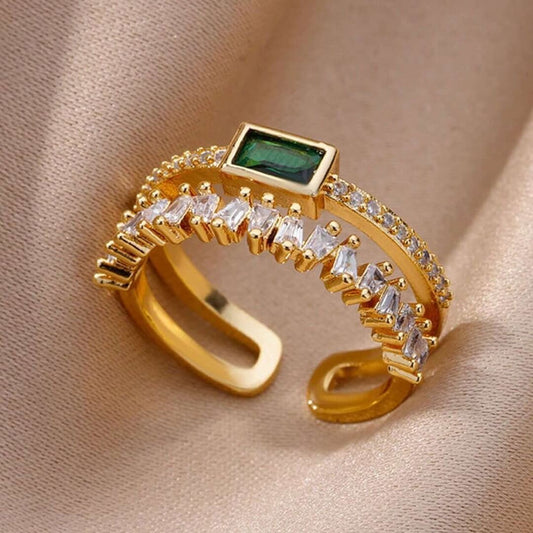 Gold Open Ring with Green Gem - Diane Jewelry