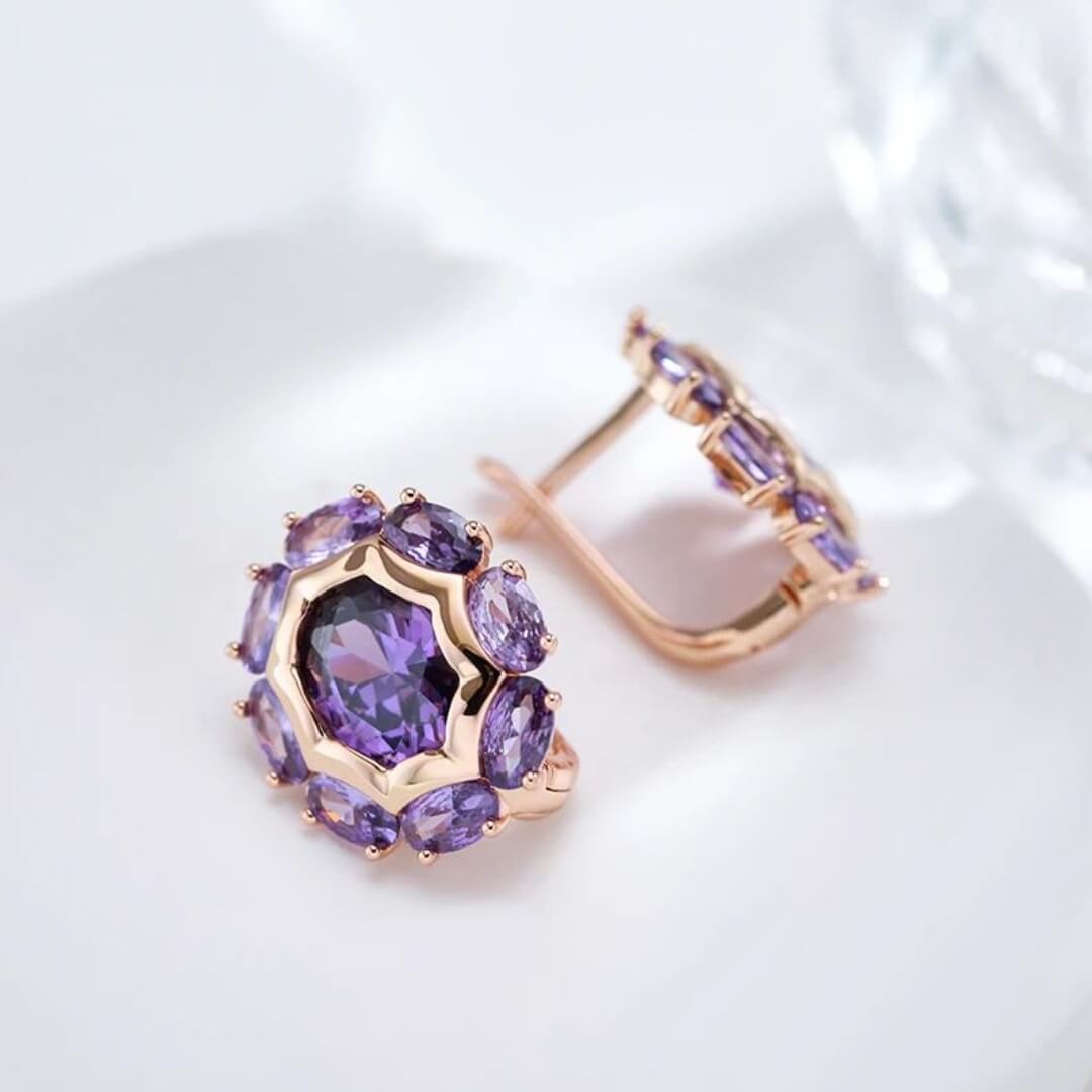 Purple Gemstone Floral Earrings - Diane Jewelry