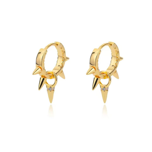 Gold Spike Punk Hoop Earrings - Diane Jewelry