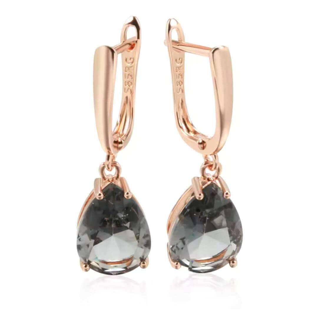 Teardrop Gray Rose Gold Earrings - Diane Jewelry