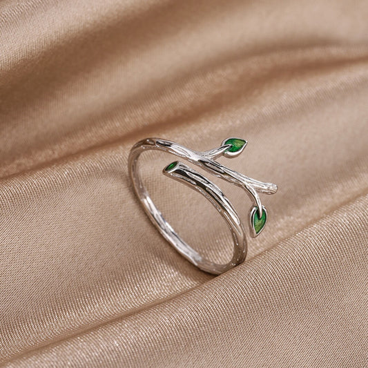 Silver Branch Leaf Adjustable Ring - Diane Jewelry