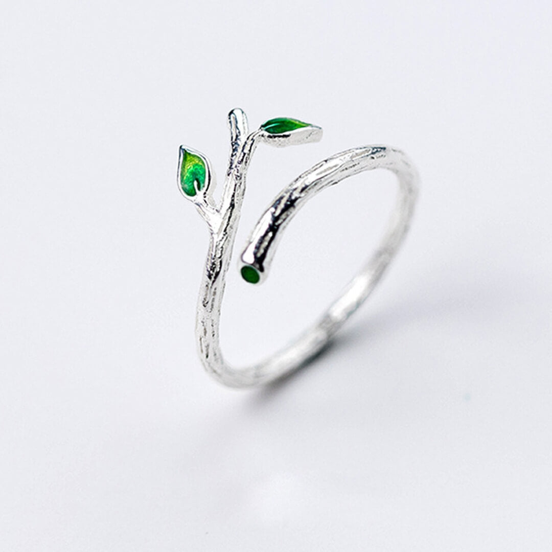 Silver Branch Leaf Adjustable Ring - Diane Jewelry
