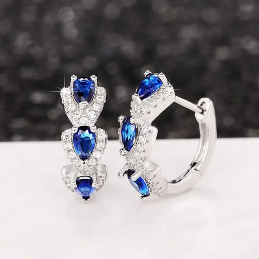 Blue Sapphire Hoop Earrings - Diane Jewelry