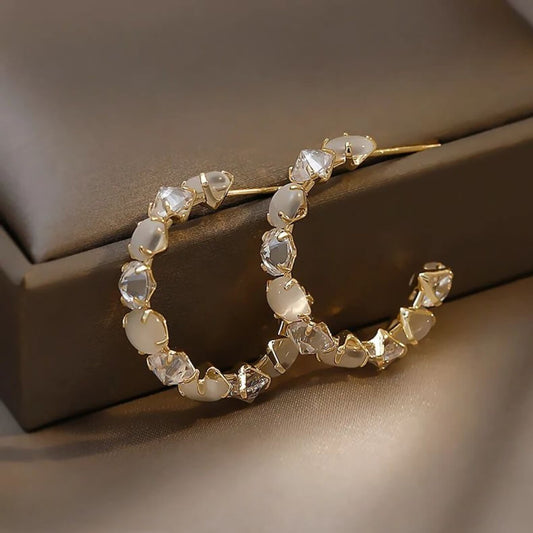 Gold Hoop Earrings with Crystals - Diane Jewelry