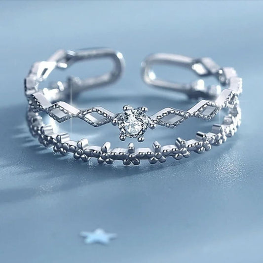 Floral Silver Adjustable Ring - Diane Jewelry