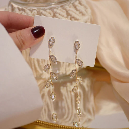 Elegant Leaf Crystal Drop Earrings - Diane Jewelry