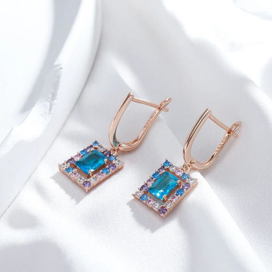 Blue Gemstone Square Drop Earrings - Diane Jewelry