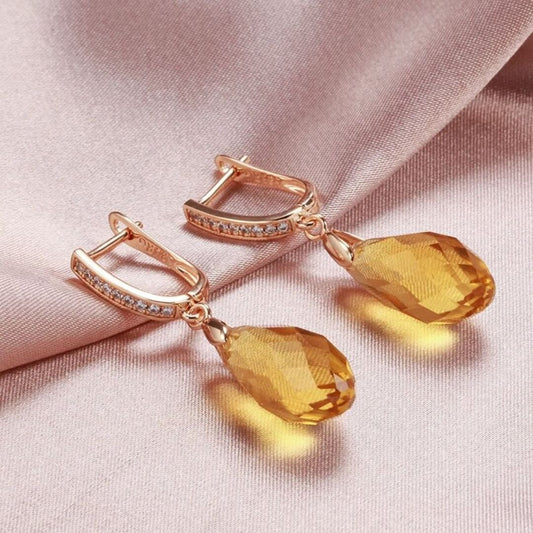 Yellow Teardrop Crystal Earrings - Diane Jewelry