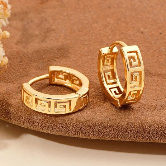Greek Pattern Gold Hoop Earrings - Diane Jewelry