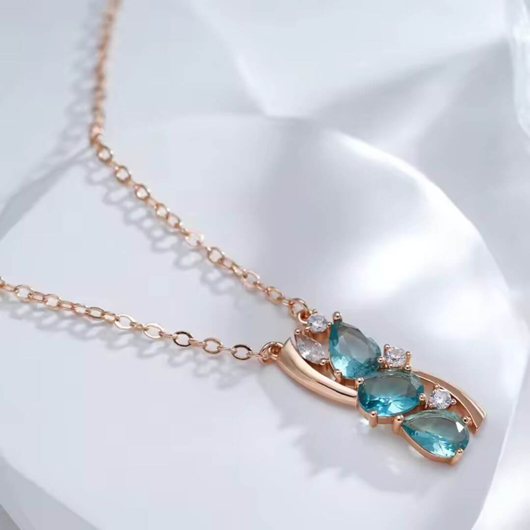 Blue Crystal Teardrop Necklace - Diane Jewelry