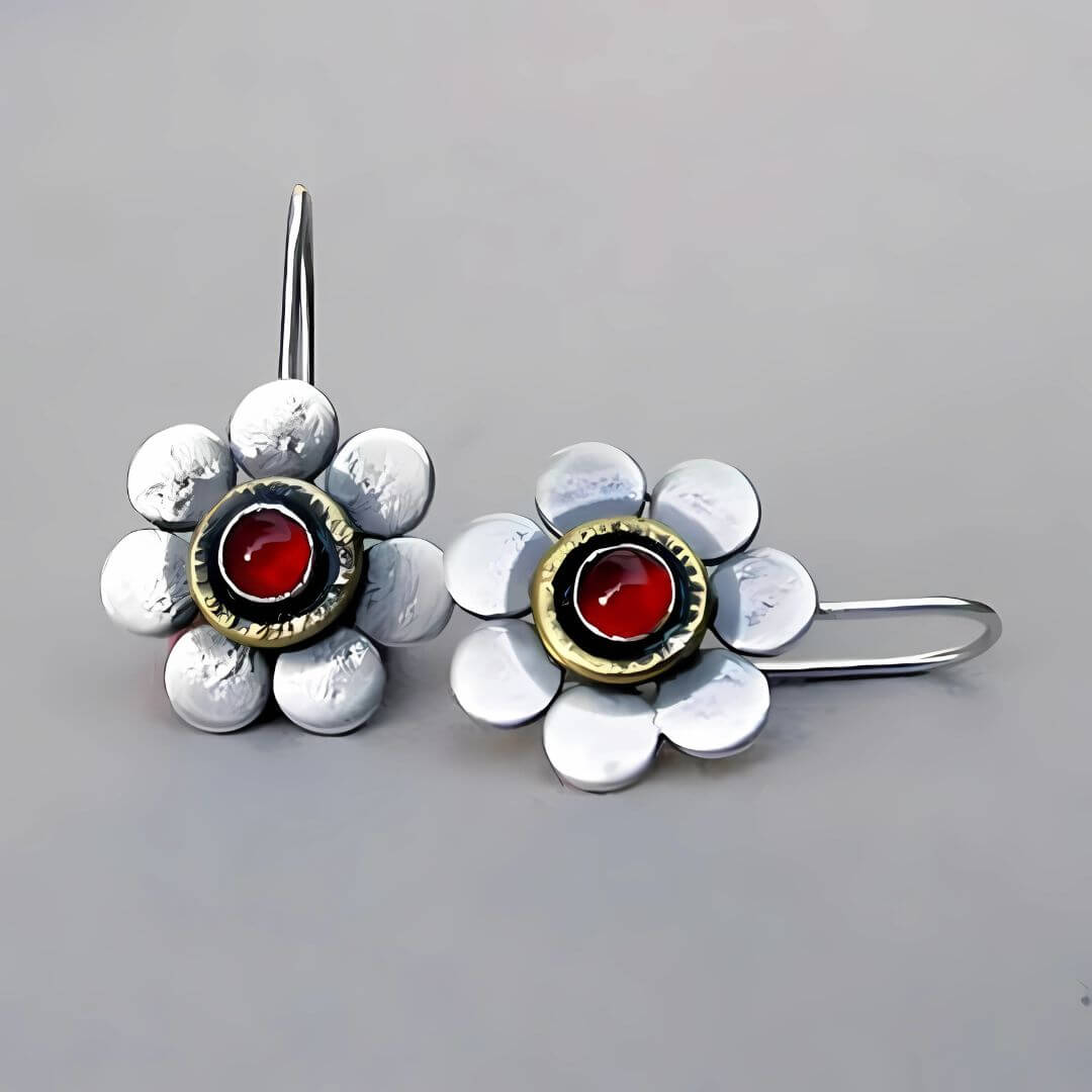 Silver Flower Gemstone Earrings - Diane Jewelry