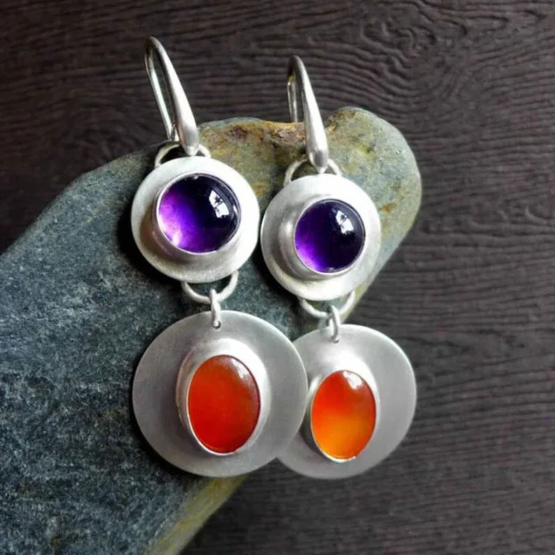 Amethyst Carnelian Dangle Earrings - Diane Jewelry