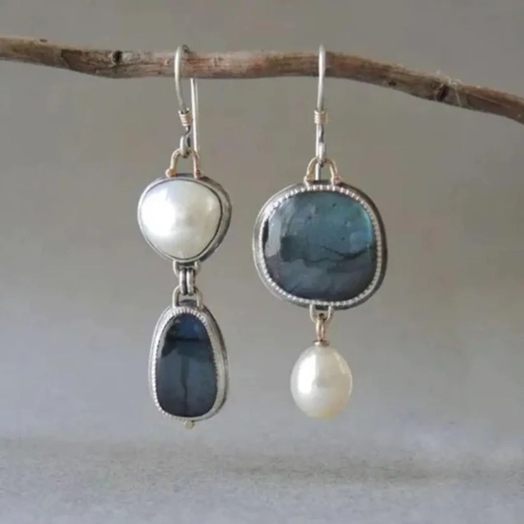 Silver Pearl Gemstone Earrings - Diane Jewelry