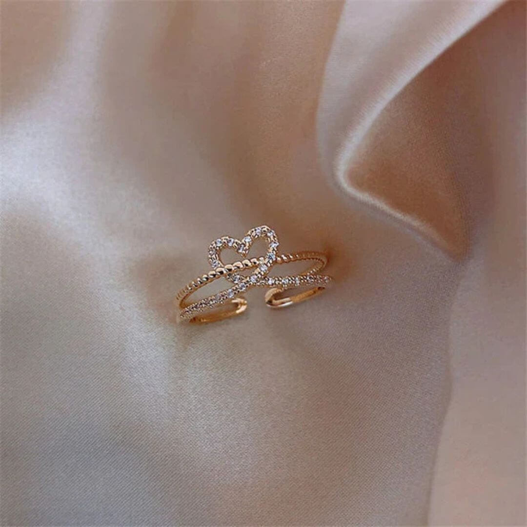Crystal Heart Gold Ring - Diane Jewelry