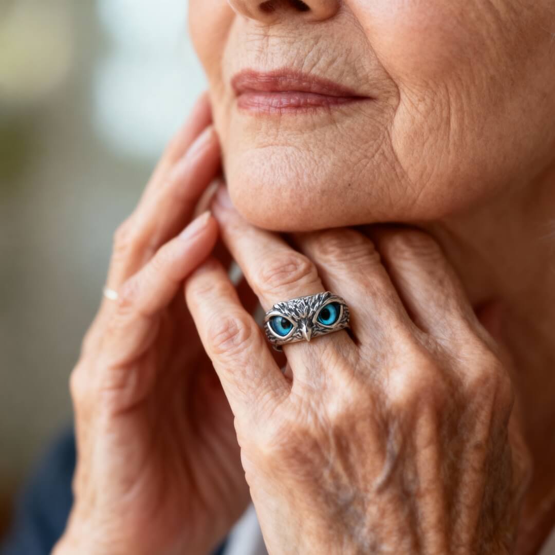 Adjustable Silver Blue Eye Owl Ring Susan Rose Jewelry