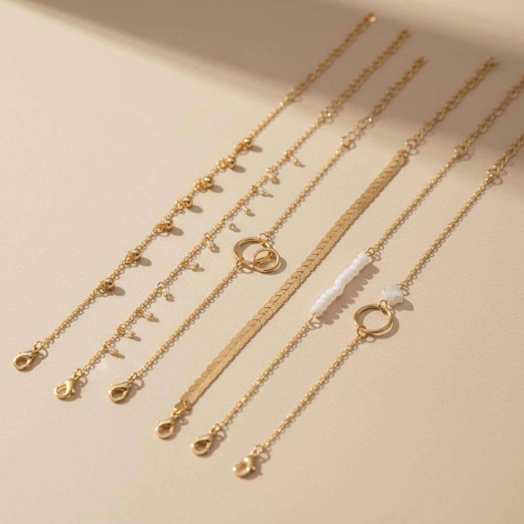 Layered Gold Charm Bracelet Set Emma & Noah Jewelry