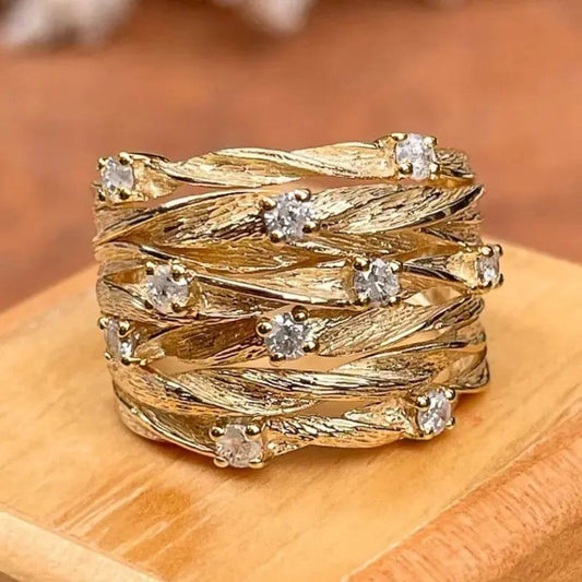 Gold Leaf Wide Band Ring Diane Jewelry