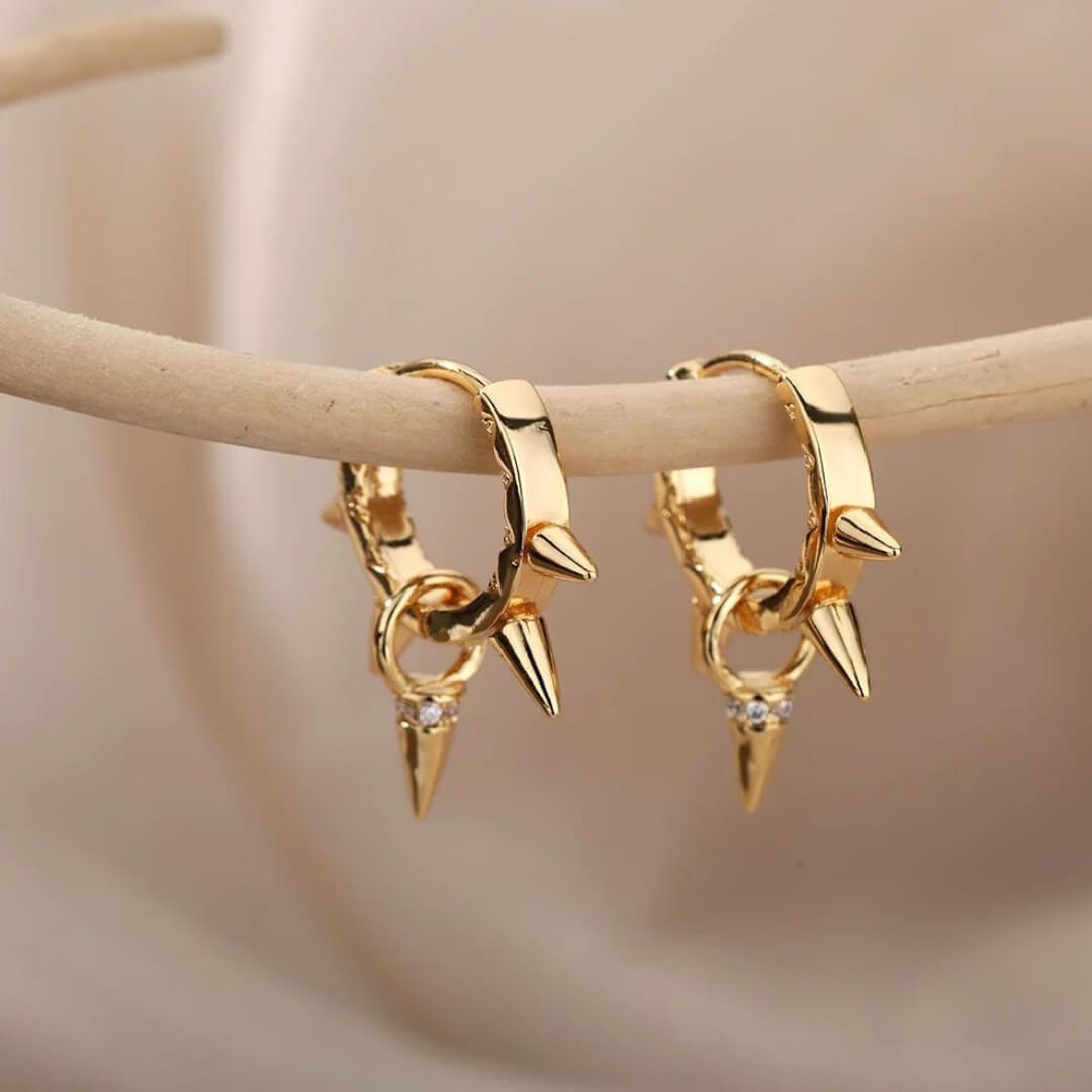 Gold Spike Hoop Dangle Earrings - Diane Jewelry