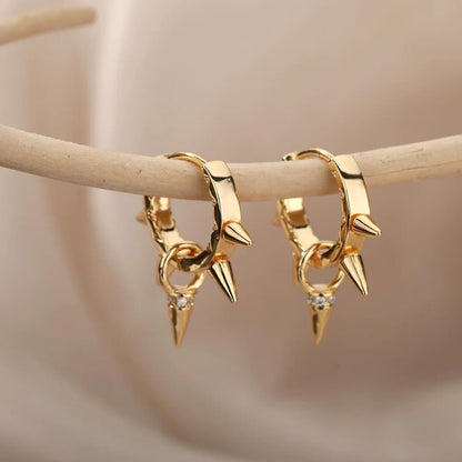 Gold Spike Hoop Dangle Earrings - Diane Jewelry