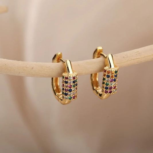 Gold Hoop Earrings with Multicolor Stones - Diane Jewelry