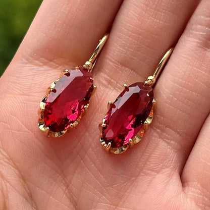 Gold Ruby Drop Dangle Earrings - Diane Jewelry