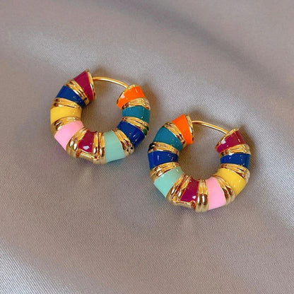 Bold Rainbow Enamel Hoop Earrings - Diane Jewelry
