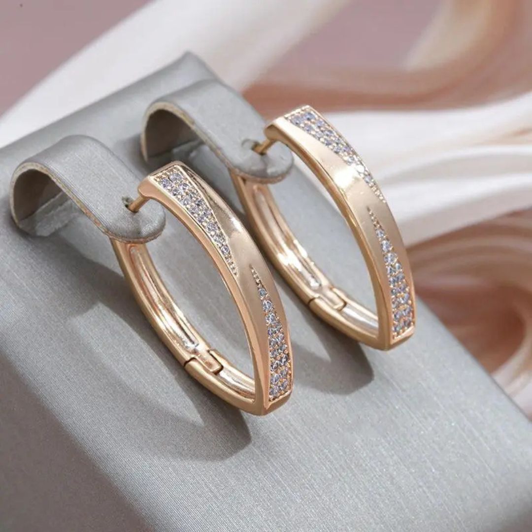 Gold Rectangle Crystal Hoop Earrings - Diane Jewelry