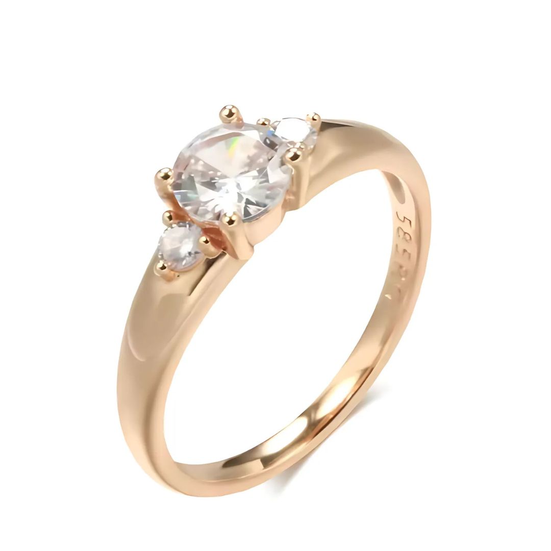 Gold Round-Cut Three Stone Ring - Diane Jewelry