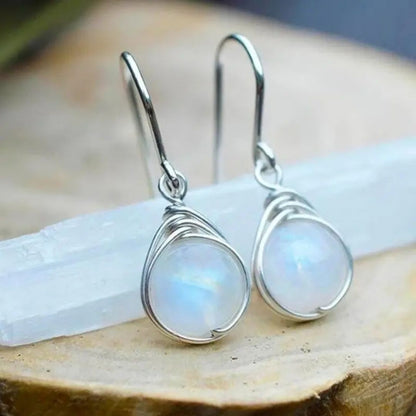 Sterling Silver Moonstone Drop Earrings - Diane Jewelry