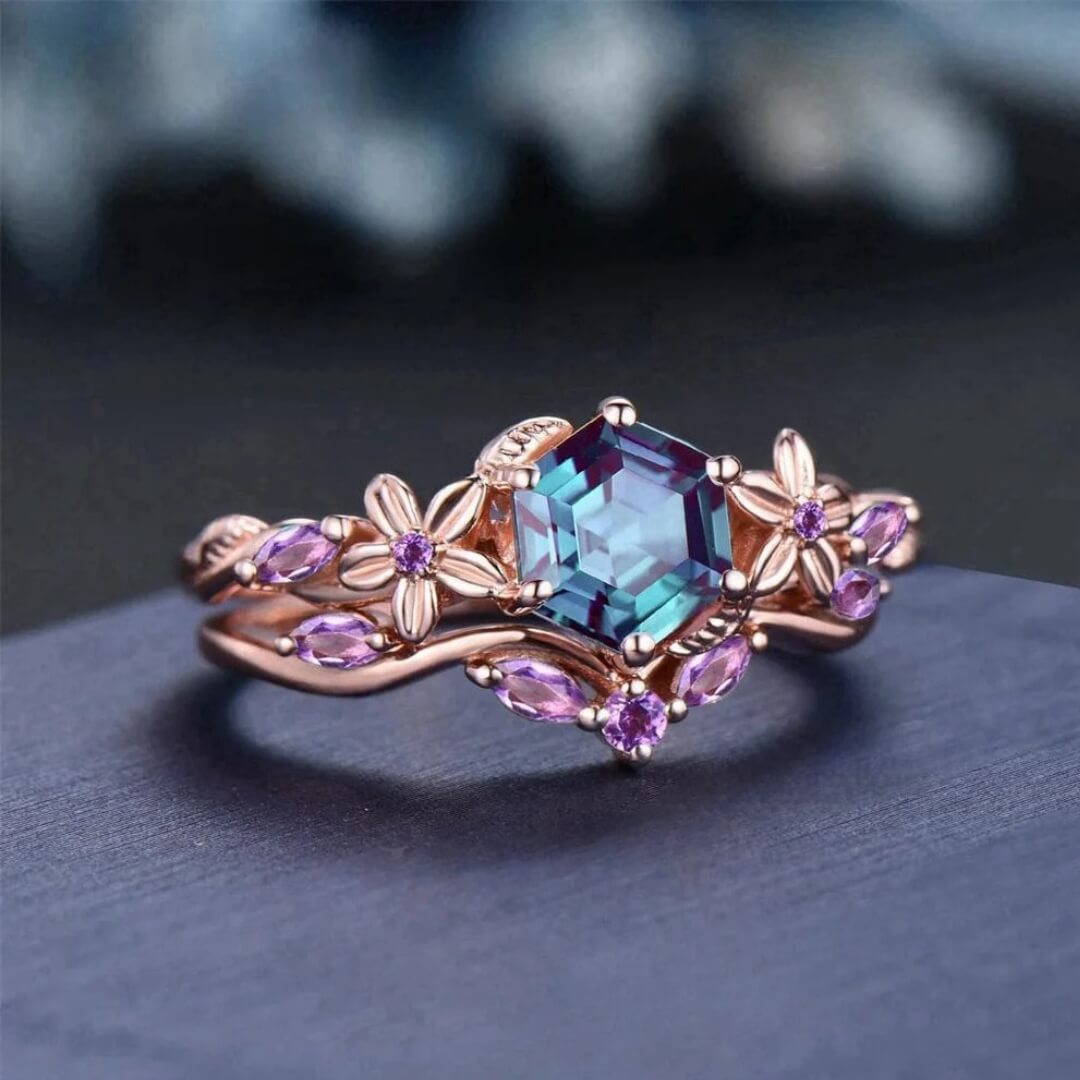 Floral Hexagon Crystal Ring - Diane Jewelry