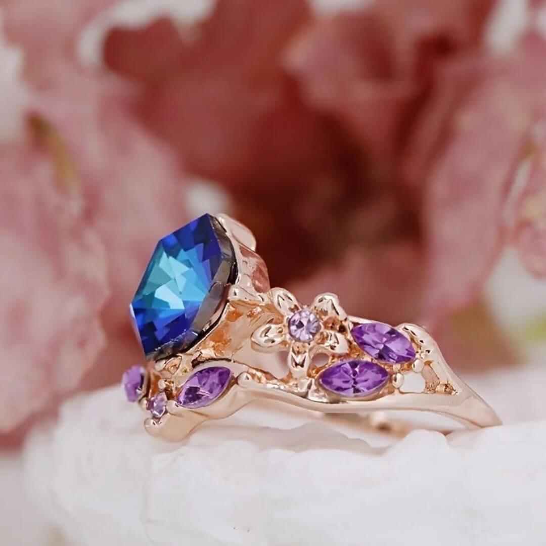 Floral Hexagon Crystal Ring - Diane Jewelry