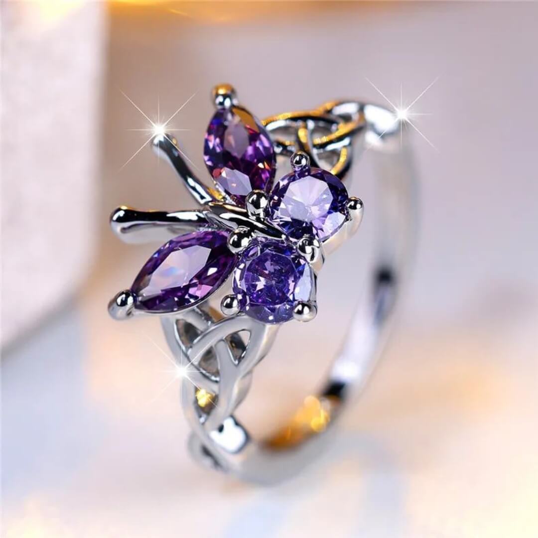 Amethyst Butterfly Silver Ring - Diane Jewelry