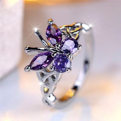 Amethyst Butterfly Silver Ring - Diane Jewelry
