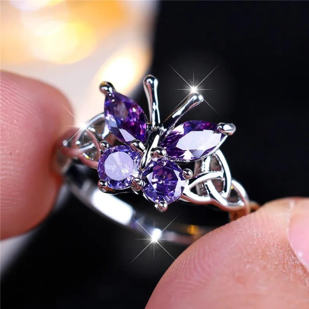 Amethyst Butterfly Silver Ring - Diane Jewelry