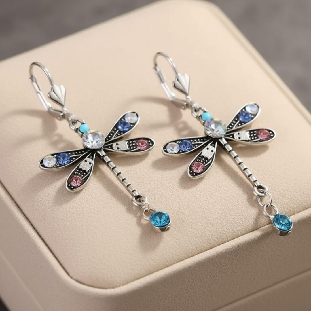 Silver Colorful Dragonfly Dangle Earrings Emma & Noah Jewelry