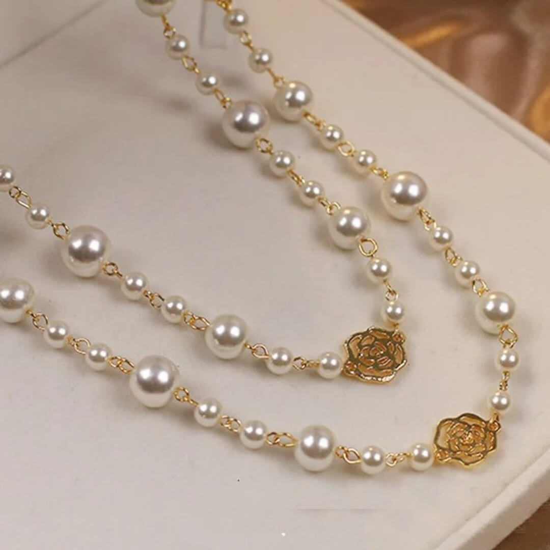 Gold Rose Pearl Layer Necklace - Diane Jewelry