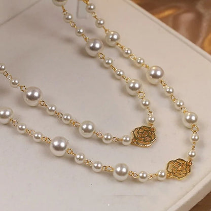 Gold Rose Pearl Layer Necklace - Diane Jewelry