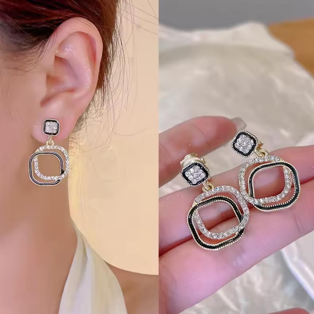 Vintage Square Rhinestone Drop Earrings - Diane Jewelry