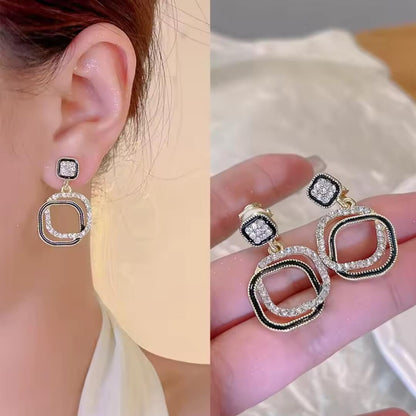 Vintage Square Rhinestone Drop Earrings - Diane Jewelry