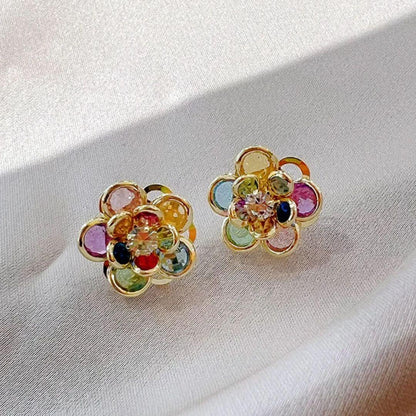 Colorful Crystal Floral Stud Earrings - Diane Jewelry